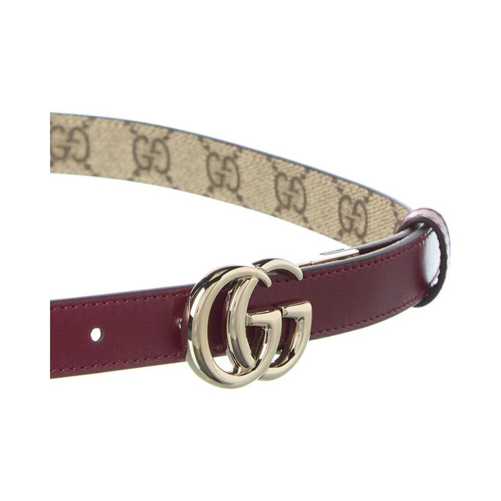 Gucci Gg Marmont Thin Reversible Gg Supreme Canvas & Leather Belt, Red - Picture 2 of 4